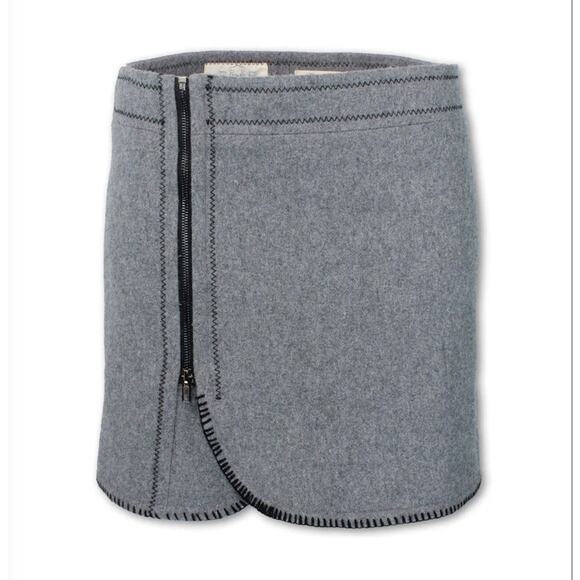 Purnell Wool Blanket Stitch Zip Mini Skirt 10 Gray Coquette Chic Quiet Luxury - Picture 1 of 10